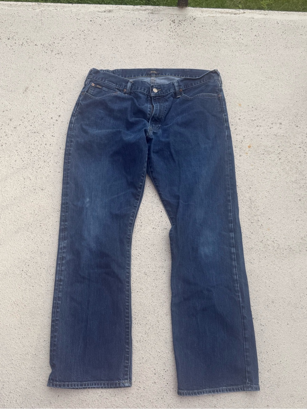 Polo by Ralph Lauren Dark Blue Denim Jeans with Leather Logo Patch Size 38 x 32
